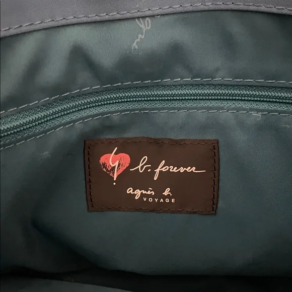Agnes B Voyage Tote Bag Turquoise Blue Nylon Leather Bag Agnès B. France - Picture 7 of 11